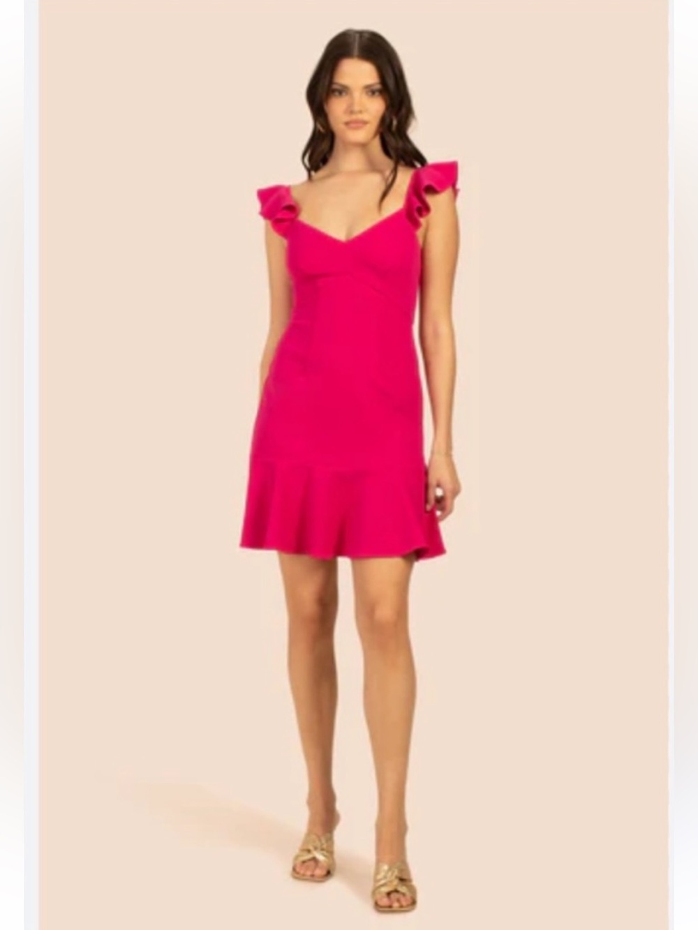 NWOT Trina Turk Hot Pink Ruffle-Sleeve Cocktail Dress